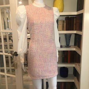 Pink Tweed Dress with White Sleeves